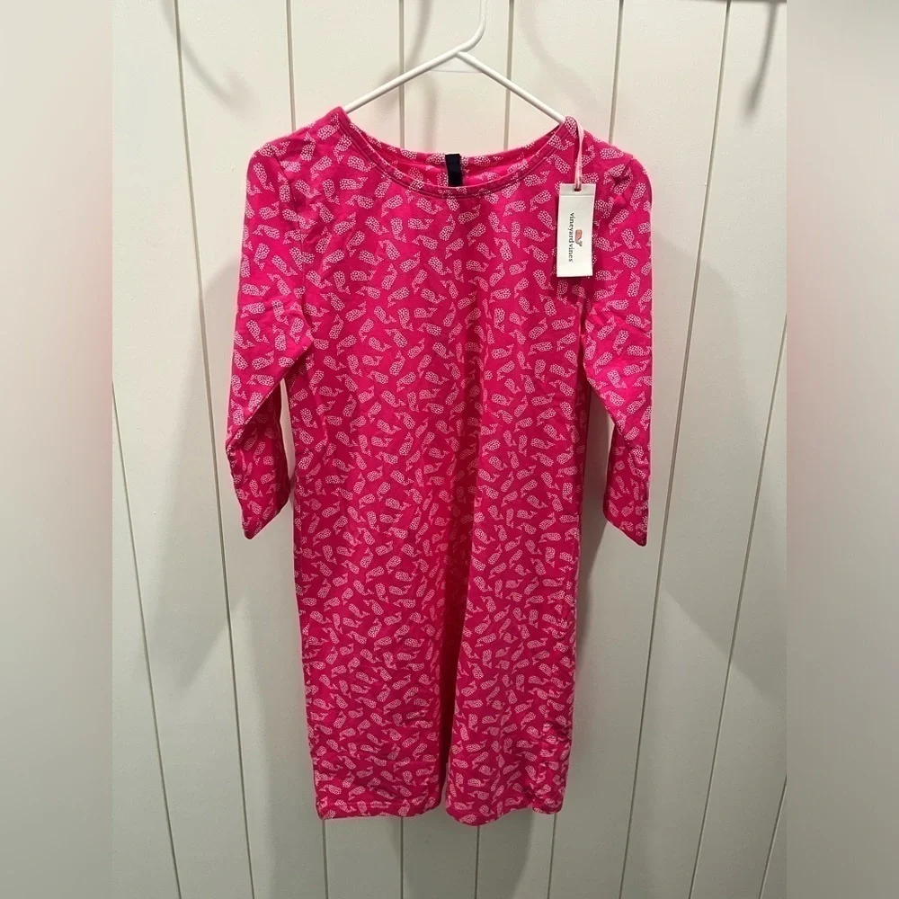 VINEYARD VINES GIRLS DRESS SIZE‎ 16 Pink Whale NEW Rhododendron 3/4 School Knee